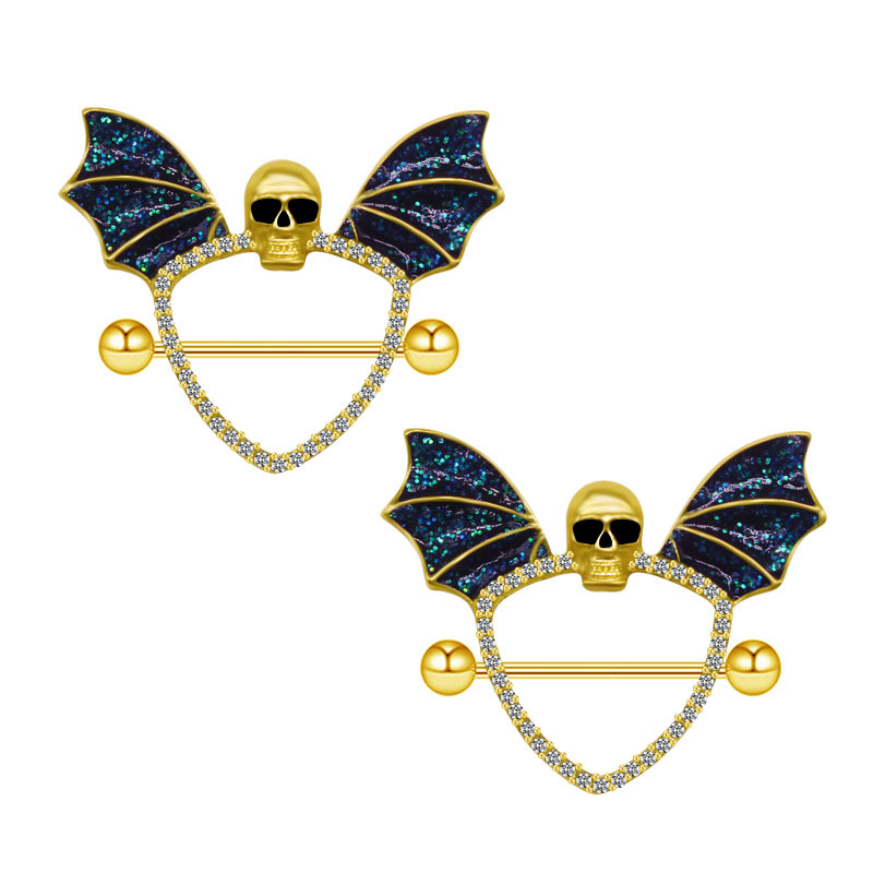 Body Jewelry Quality - Bling Skull Wing Bat Black Nipple