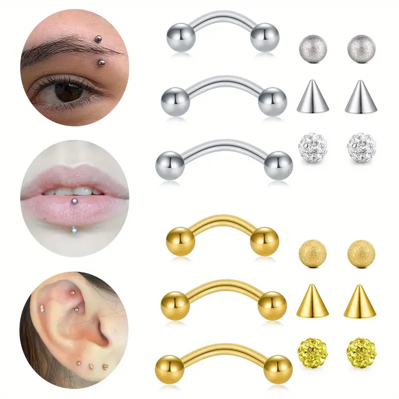 Rook Curved Barbell - 3pcs 16G acciaio inossidabile curvo Barbell