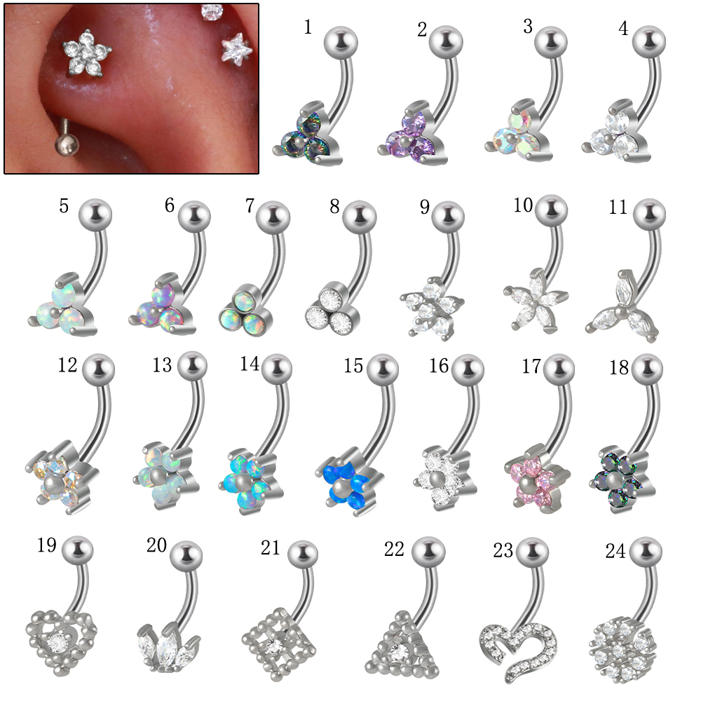 Rook Curved Barbell - 1PC G23 TItanium 16G Crystal Flower